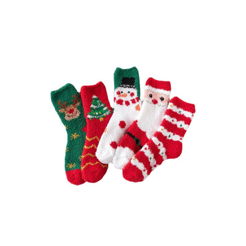 Christmas Red Socks for Children - Autumn and Winter Thickening - Warm Home Socks Coral Velvet Floor Socks Plush Middle Tube